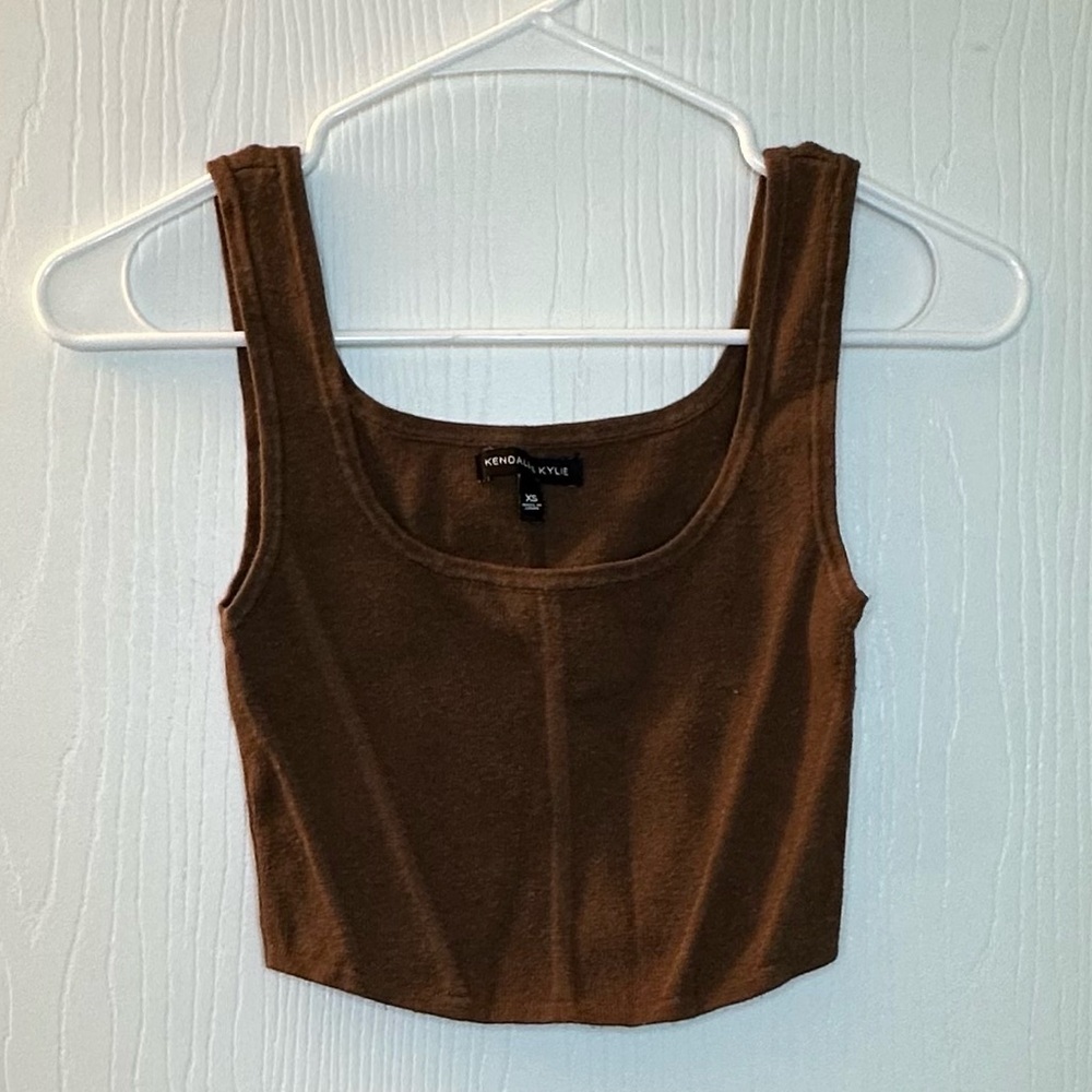 Kendall & Kylie Brown Fitted Crop Tank Top juniors‎ women’s XS